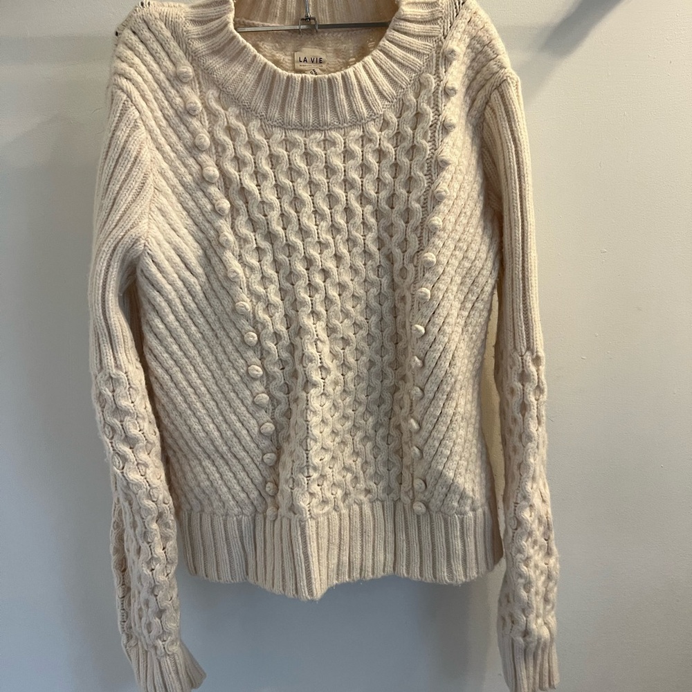 La Vie Rebecca Taylor Cream Cable Knit Sweater